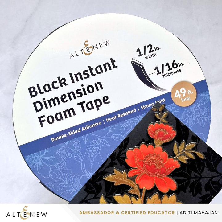 Adhesives Black Instant Dimension Foam Tape - 1/16'' x 1/2'' x 15m