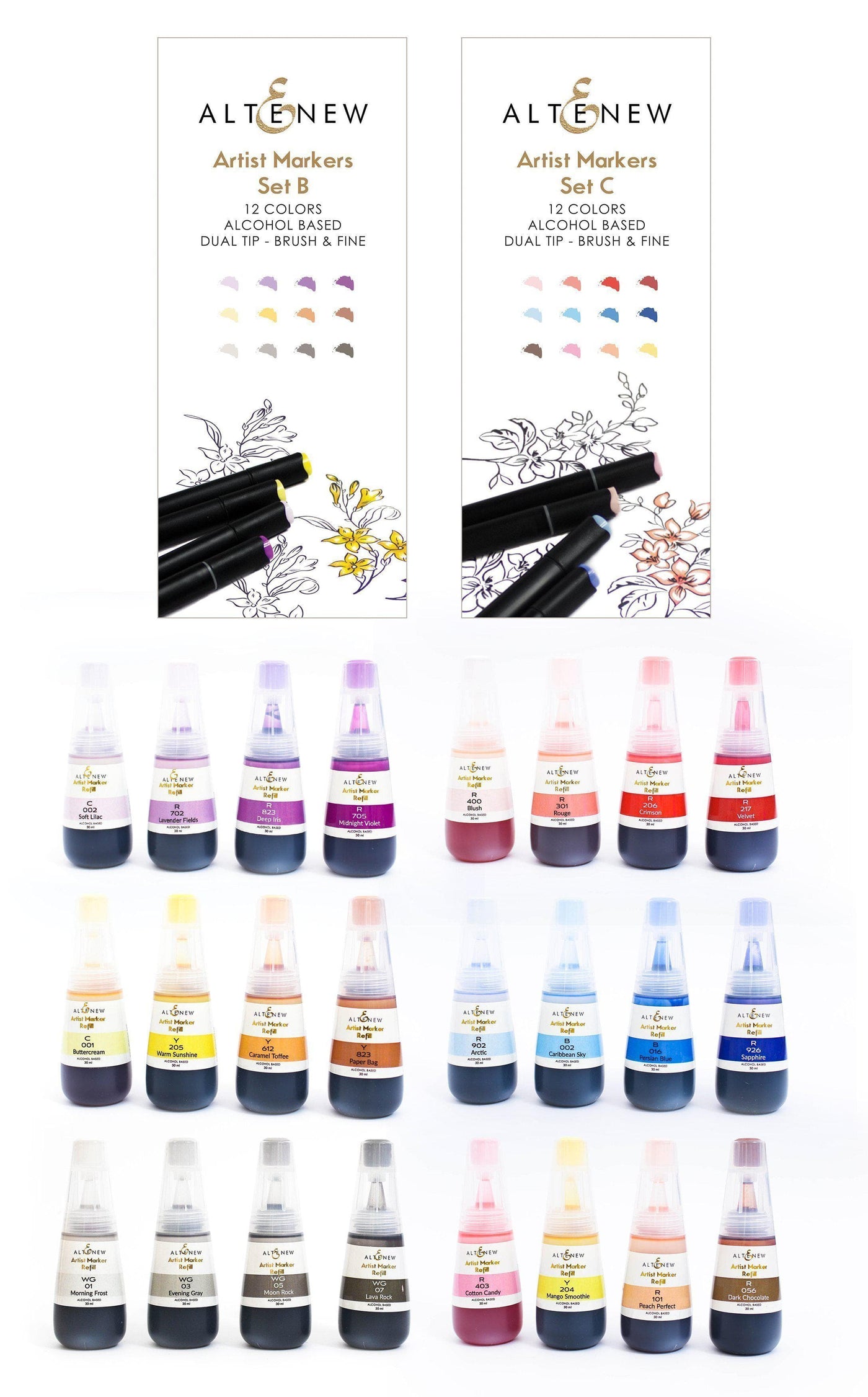 Alcohol Marker & Alcohol Ink Bundle Artist Alcohol Markers & Alcohol Ink Bundle (24 Colors)