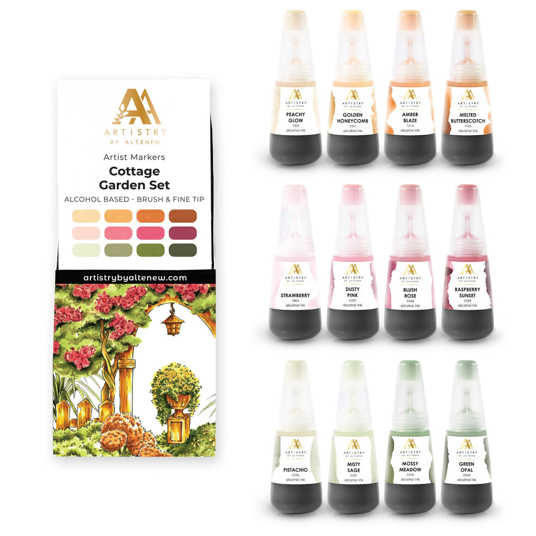 Alcohol Marker & Alcohol Ink Bundle Cottage Garden Artist Alcohol Markers Set & Alcohol Ink Bundle