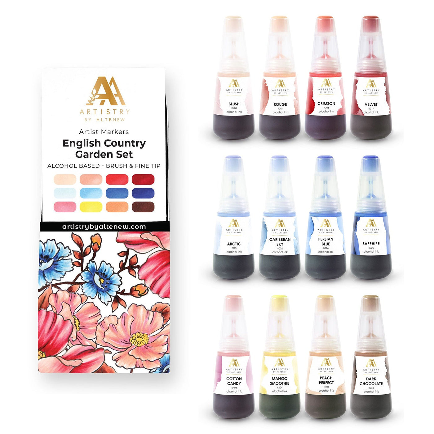 Alcohol Marker & Alcohol Ink Bundle English Country Garden Artist Alcohol Markers Set C & Alcohol Ink (12 Colors)