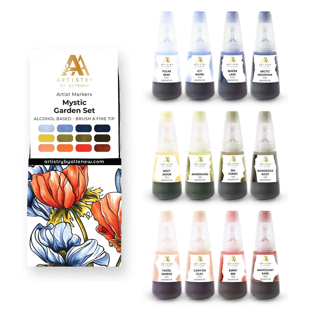 Alcohol Marker & Alcohol Ink Bundle Mystic Garden Artist Alcohol Markers Set & Alcohol Ink Bundle