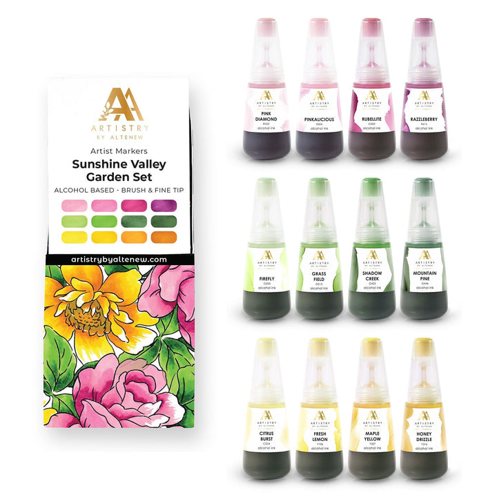 Alcohol Marker & Alcohol Ink Bundle Sunshine Valley Garden Bundle Artist Alcohol Markers & Alcohol Ink Bundle (12 Colors)