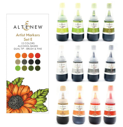 Alcohol Marker & Alcohol Ink Bundle Tropical Garden Artist Alcohol Markers Set E & Alcohol Ink Bundle (12 Colors)