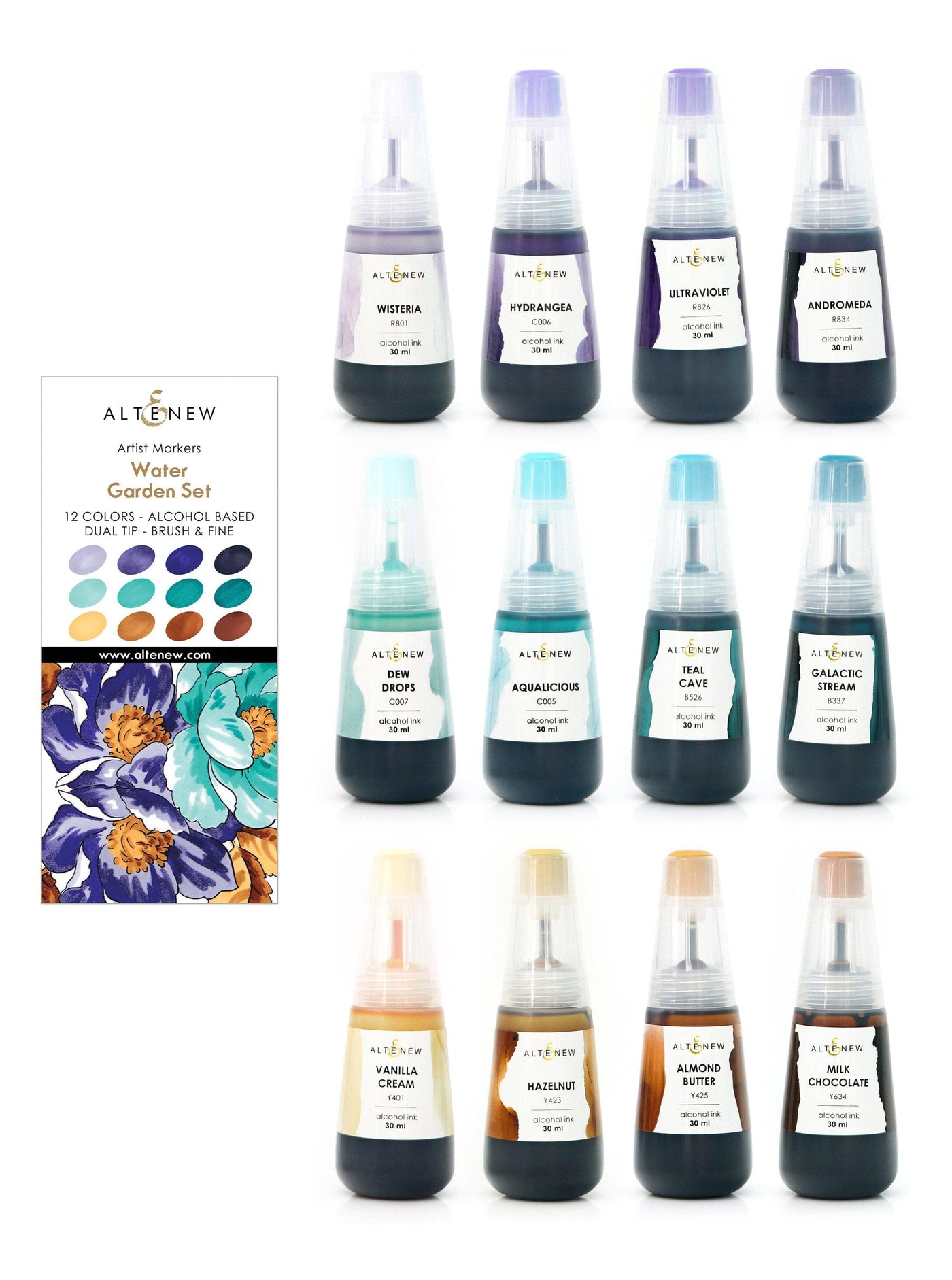 Alcohol Marker & Alcohol Ink Bundle Water Garden Bundle Artist Alcohol Markers & Alcohol Ink Bundle (12 colors)