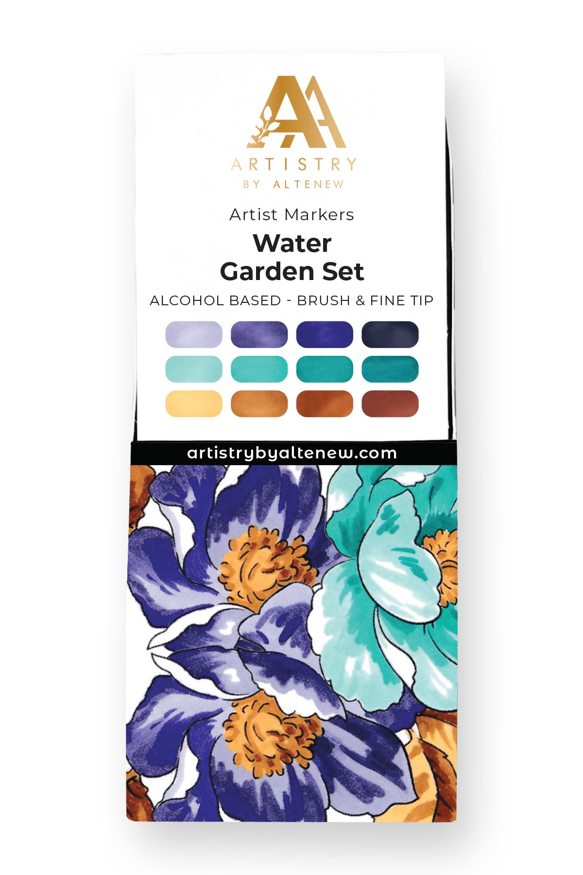 Alcohol Marker & Alcohol Ink Bundle Water Garden Bundle Artist Alcohol Markers & Alcohol Ink Bundle (12 colors)