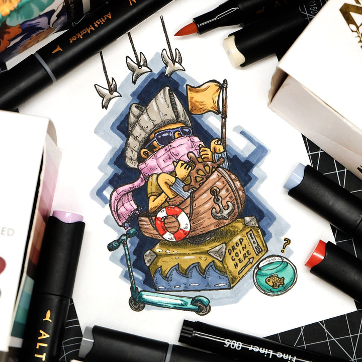 Alcohol Marker & Coloring Book Bundle Artist Alcohol Markers Set D & Botanical Elegance Alcohol Marker Coloring Sheets Bundle