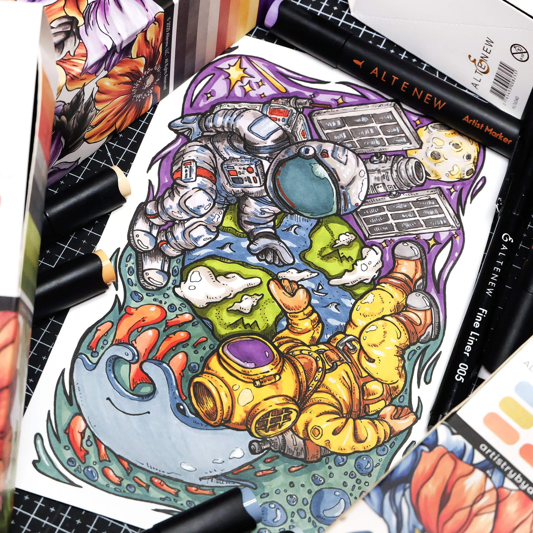 Alcohol Marker & Coloring Book Bundle Artist Alcohol Markers Set D & Botanical Elegance Alcohol Marker Coloring Sheets Bundle