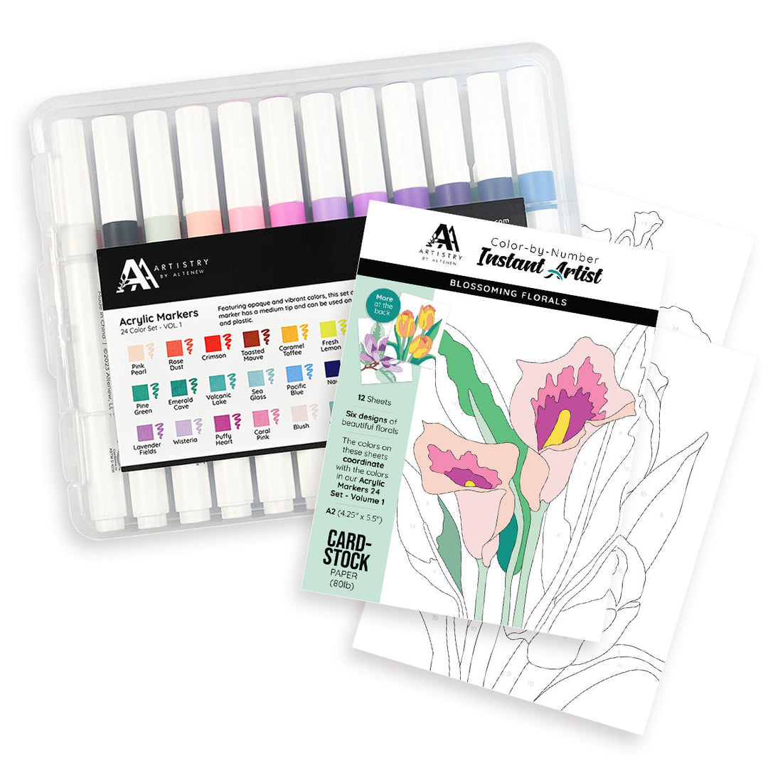 Art Material & Coloring Sheet Bundle Acrylic Marker Set & Color-by-Number Sheets Bundle