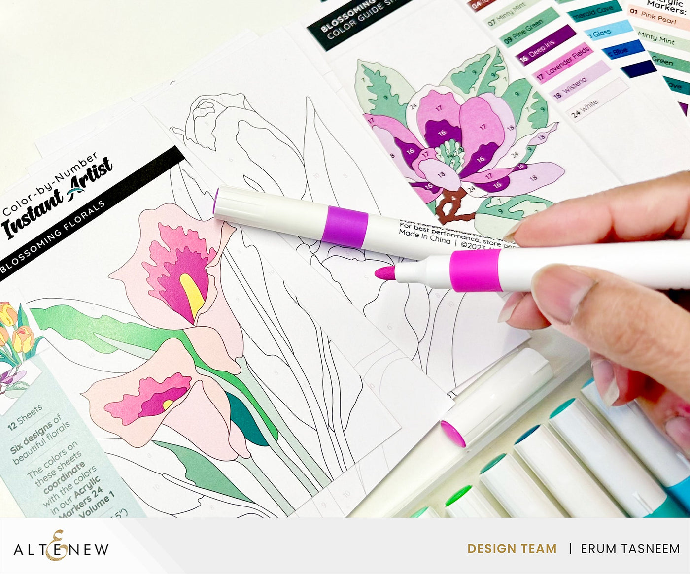Art Material & Coloring Sheet Bundle Acrylic Marker Set & Color-by-Number Sheets Bundle