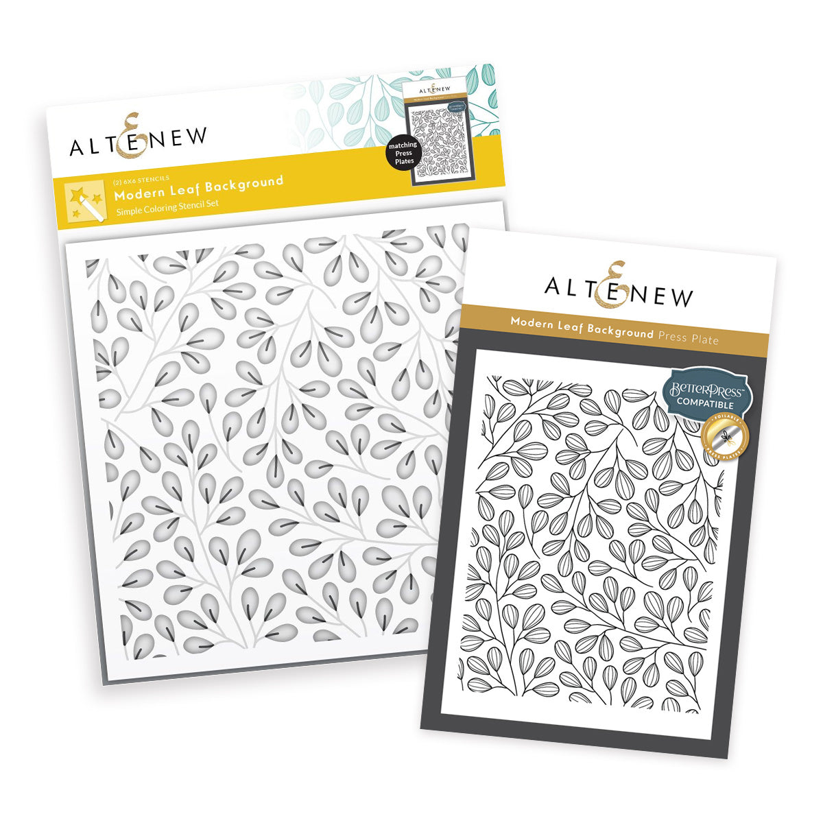 Betterpress Plates & Stencil Bundle Modern Leaf