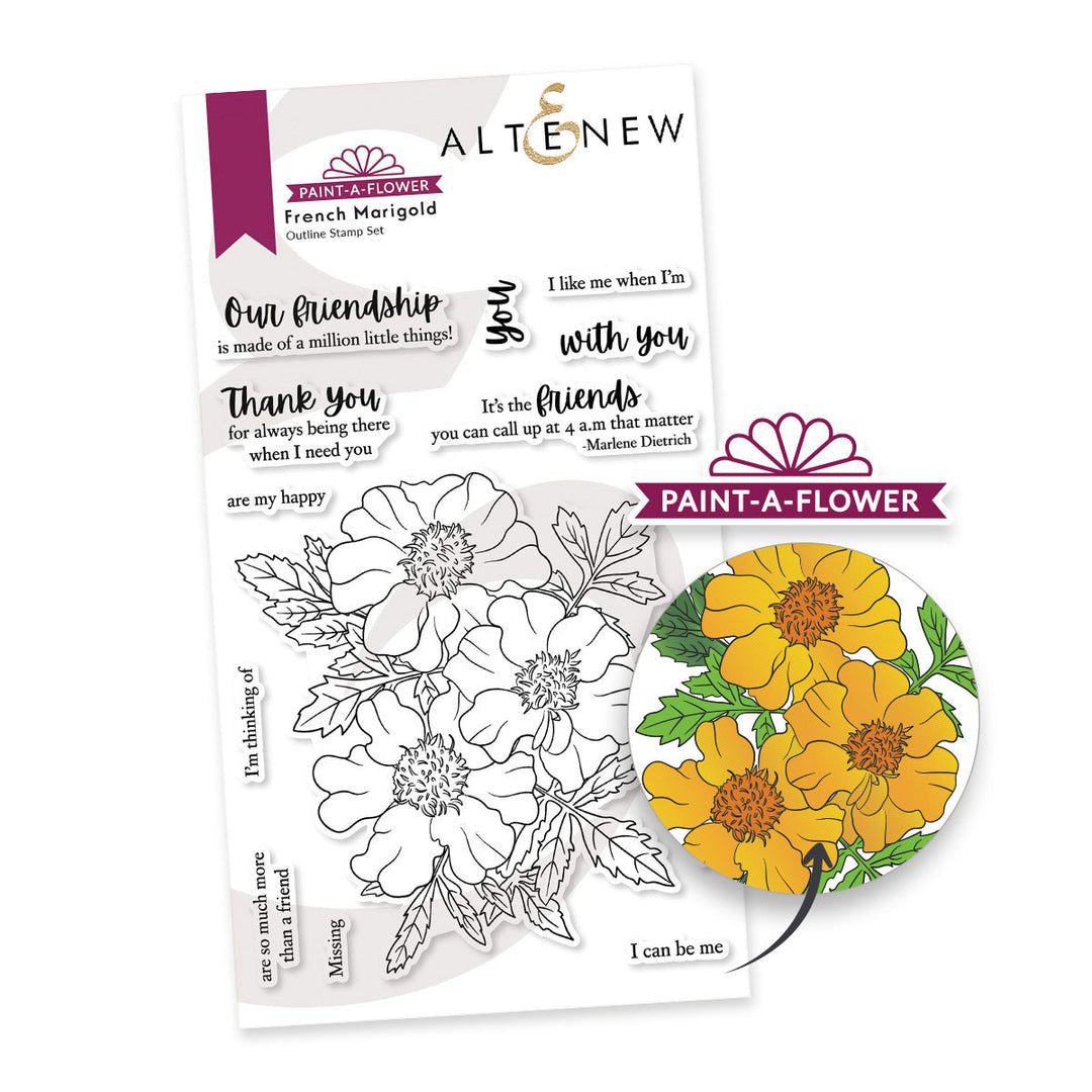 Clear Stamps Paint-A-Flower: French Marigold Outline Stamp Set