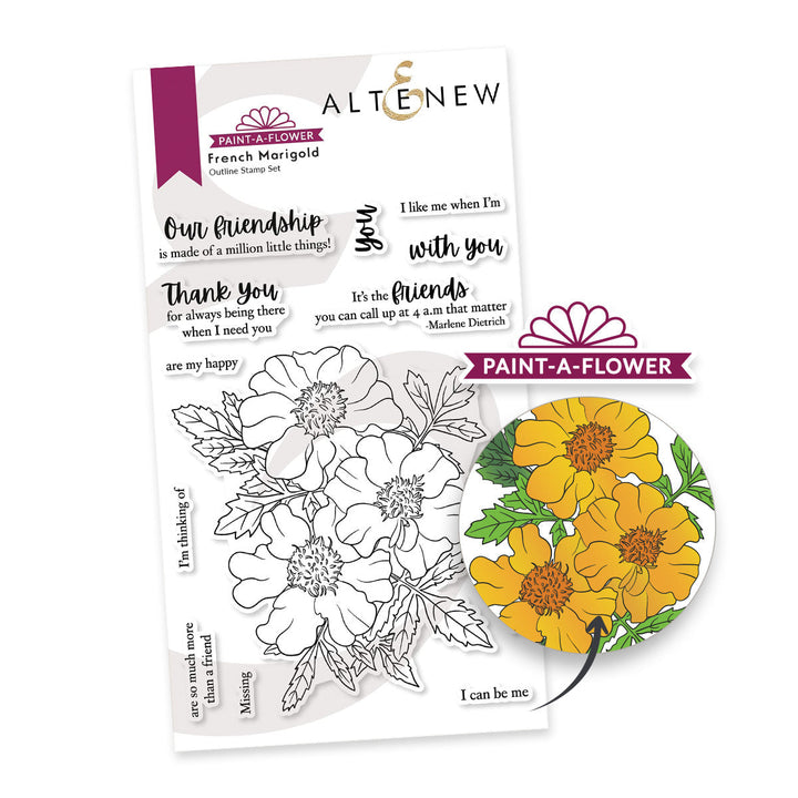 Clear Stamps Paint-A-Flower: French Marigold Outline Stamp Set