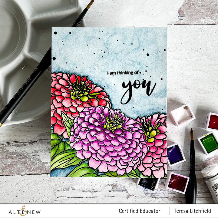 Clear Stamps Paint-A-Flower: Zinnia Magellan Rose Outline Stamp Set