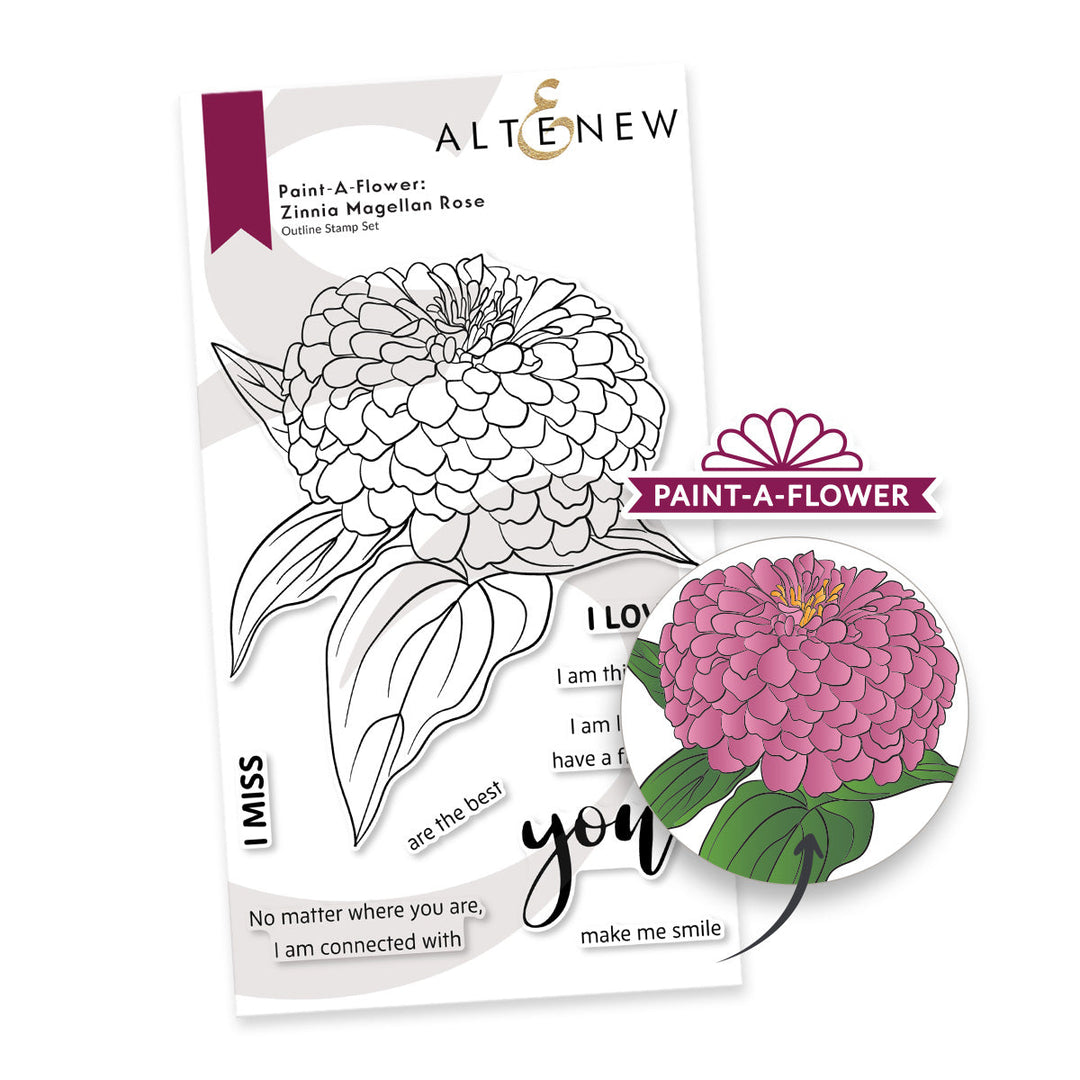 Clear Stamps Paint-A-Flower: Zinnia Magellan Rose Outline Stamp Set