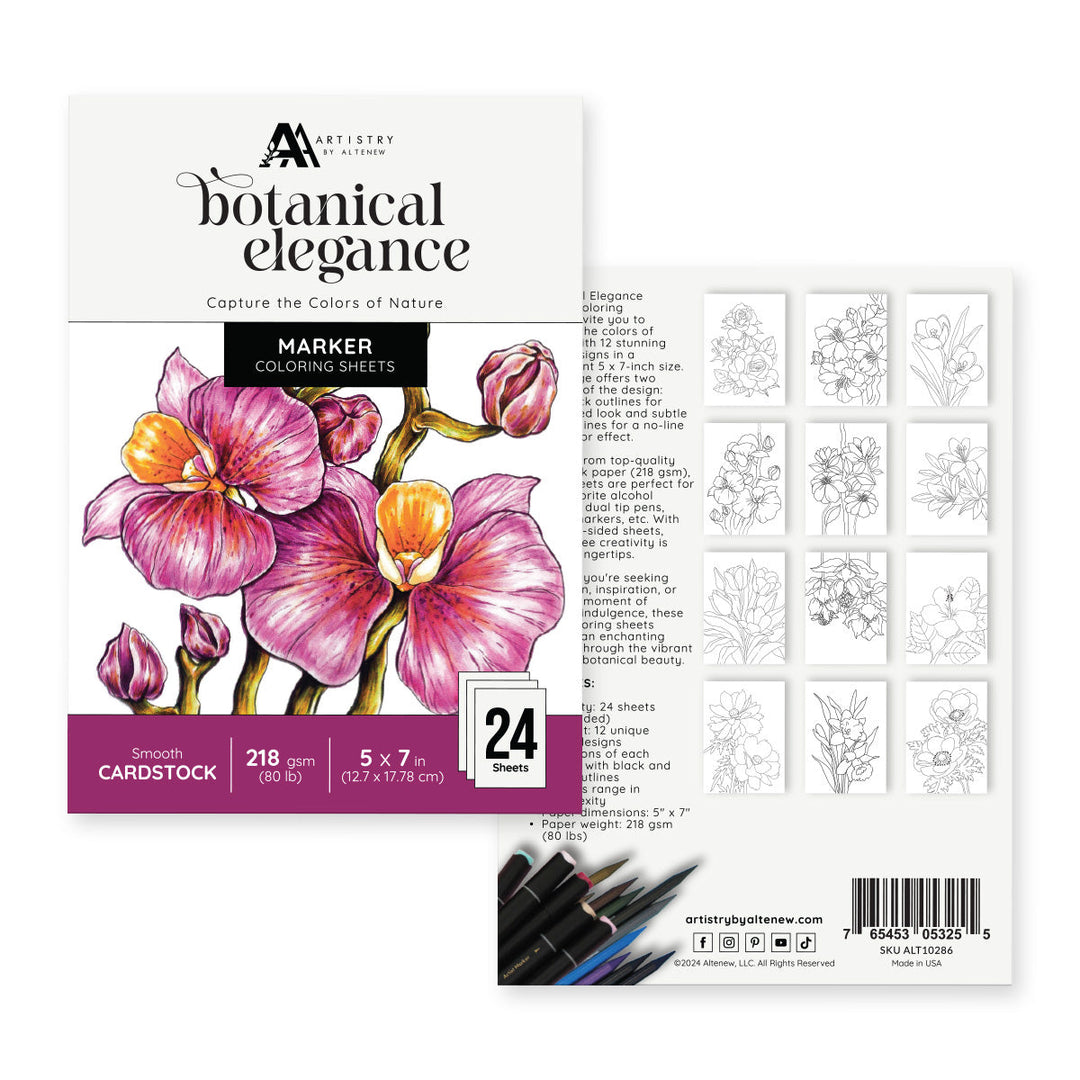Coloring Book Botanical Elegance: Capture the Colors of Nature Alcohol Marker Coloring Sheets