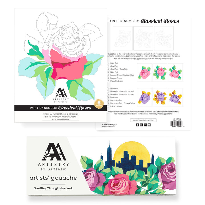 Coloring Book Paint-by-Number Sheets & Artists' Gouache Set Bundle