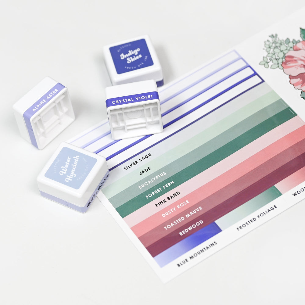 Decals Mini Ink Cubes Label Set - Blue Mountains, Frosted Foliage, Woodland Escape