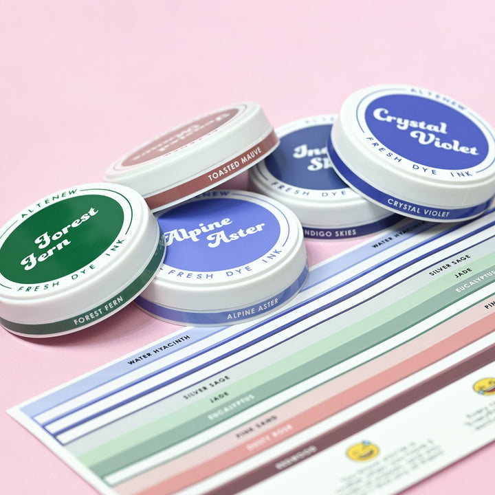 Decals Round Ink Pads Label Set - Blue Mountains, Frosted Foliage, Woodland Escape