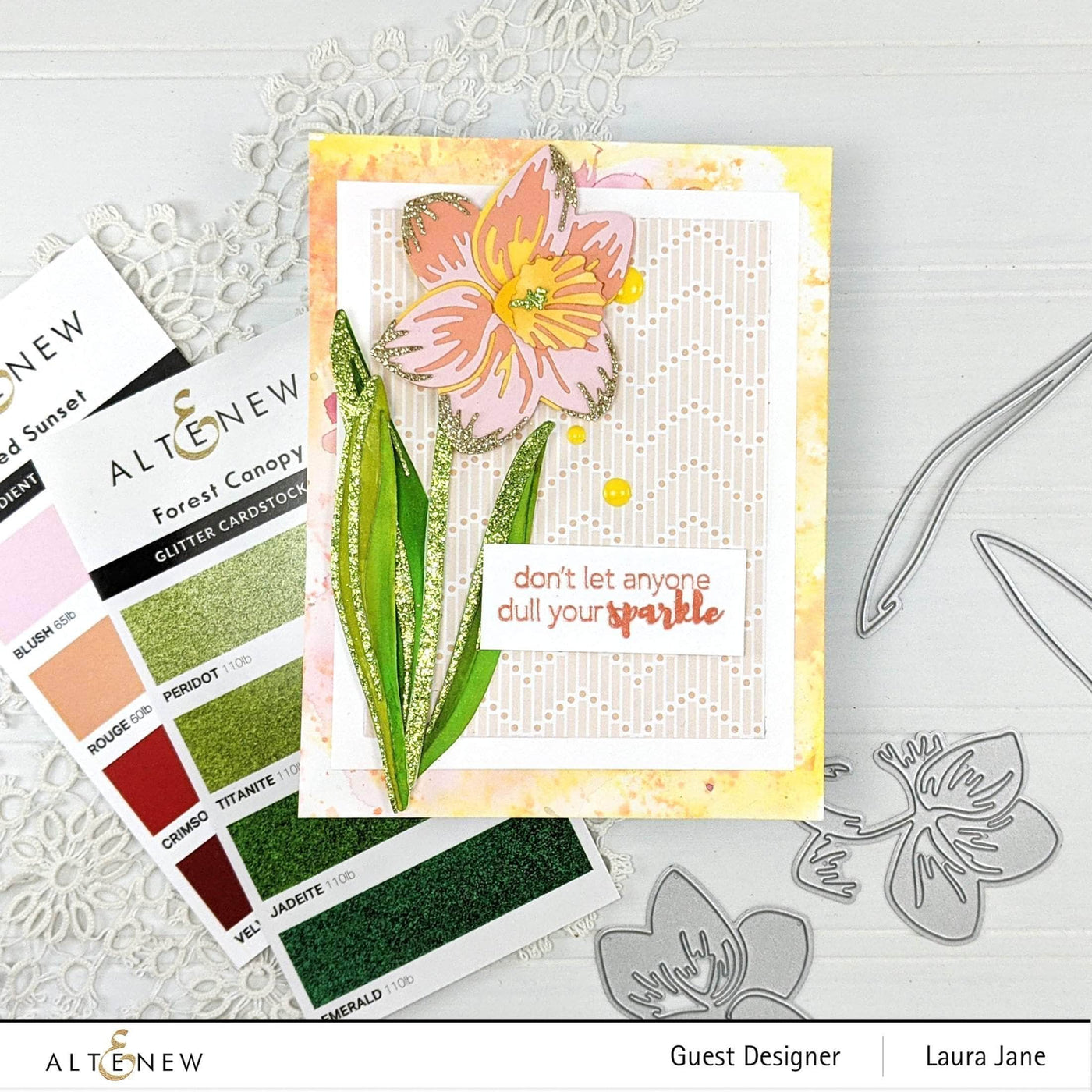 Die & Paper Bundle Bedazzled Flowers Glitter Gradient Cardstock & Layering Dies Bundle