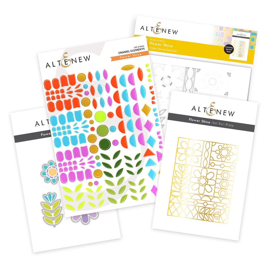 Die & Stencil & Hot Foil Plate & Enamel Elements Bundle Flower Shine