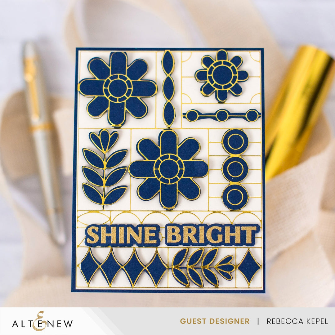 Die & Stencil & Hot Foil Plate & Enamel Elements Bundle Flower Shine