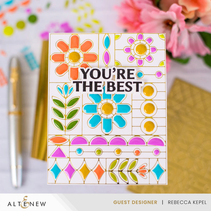Die & Stencil & Hot Foil Plate & Enamel Elements Bundle Flower Shine