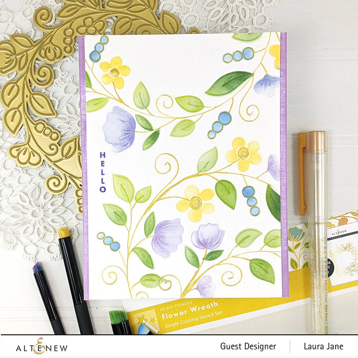 Hot Foil Plate & Stencil Bundle Flower Wreath