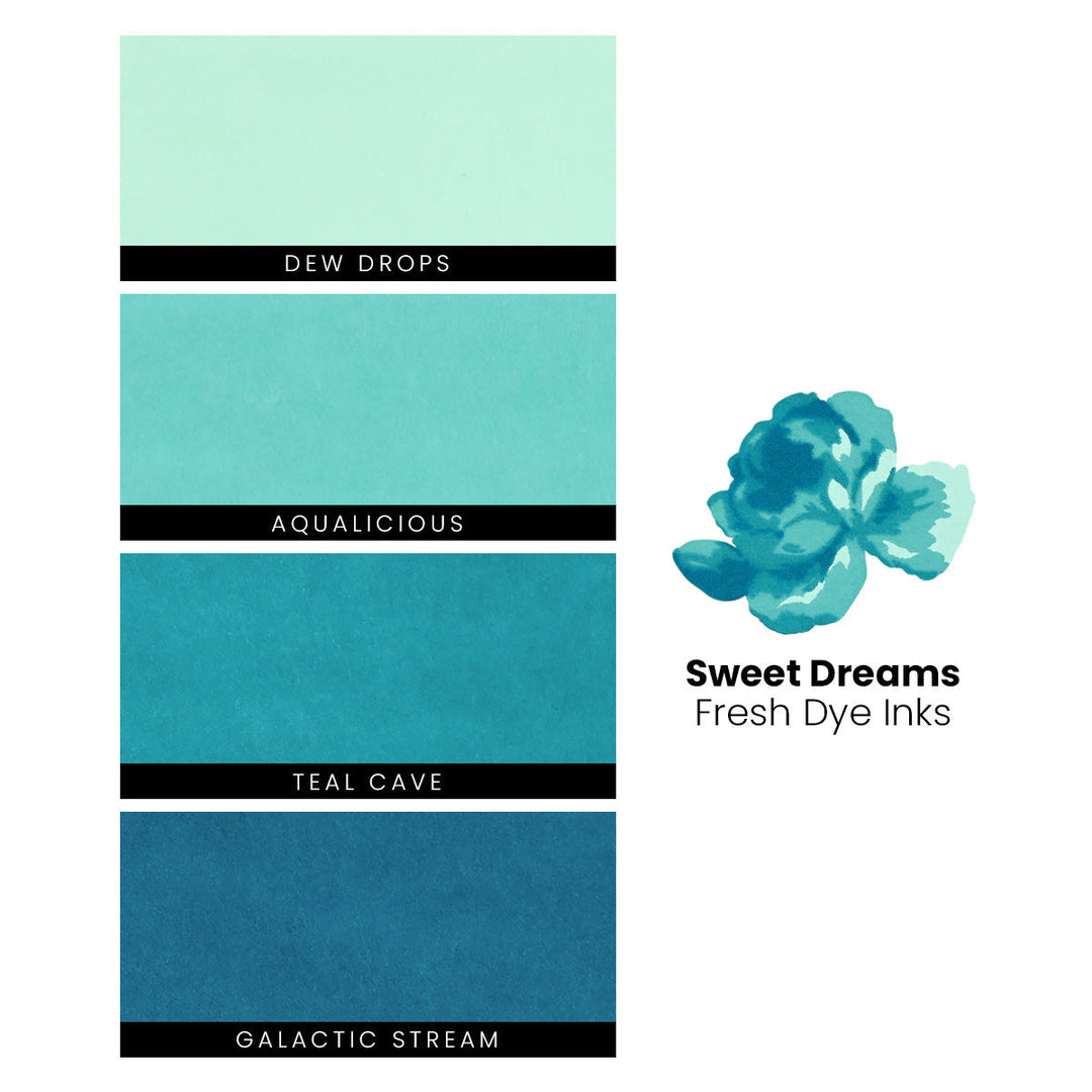 Ink Bundle Sweet Dreams Fresh Dye Ink (Dew Drops, Aqualicious, Teal Cave, Galactic Stream)