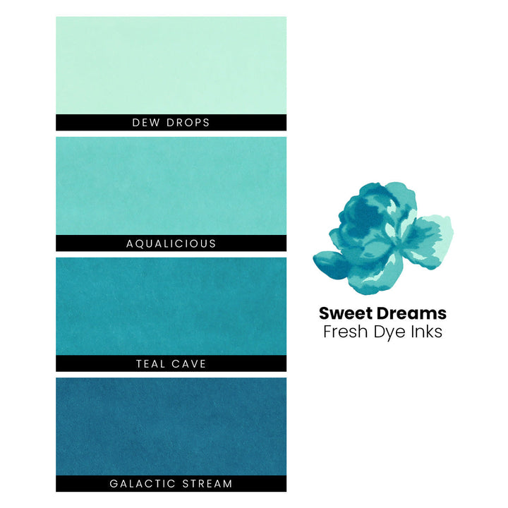 Ink Bundle Sweet Dreams Fresh Dye Ink (Dew Drops, Aqualicious, Teal Cave, Galactic Stream)