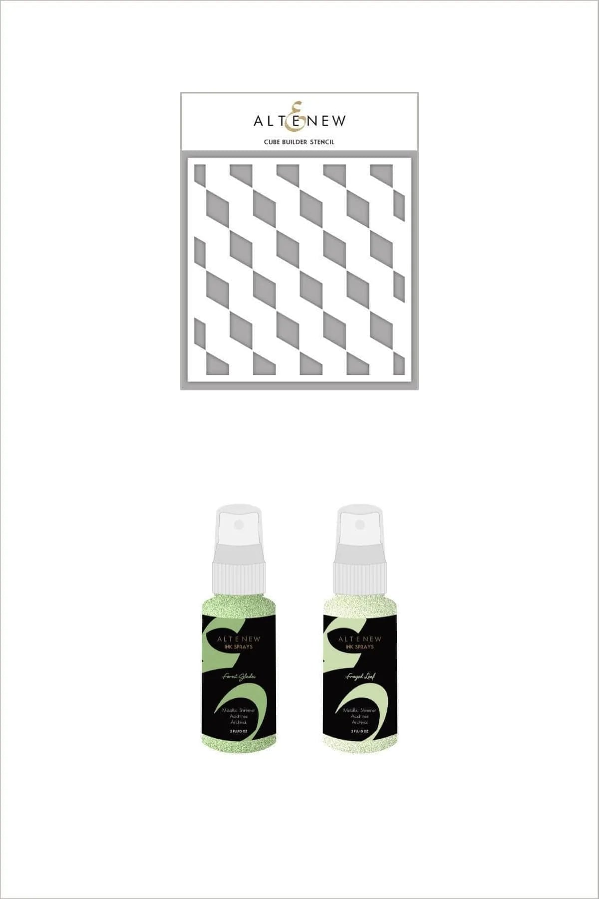Ink Spray & Stencil Bundle Cube Builder Stencil w/ Frayed Leaf & Forest Glades Ink Sprays Bundle