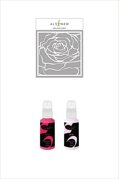 Ink Spray & Stencil Bundle Mega Rose Stencil w/ Ruby Red & Soft Lilac Ink Sprays Bundle