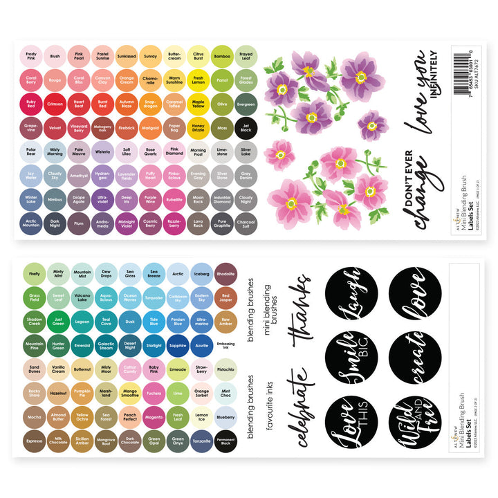 Organizational Label Mini Blending Brush Label Set - All Crisp Dye Ink Colors (2 Sheets)