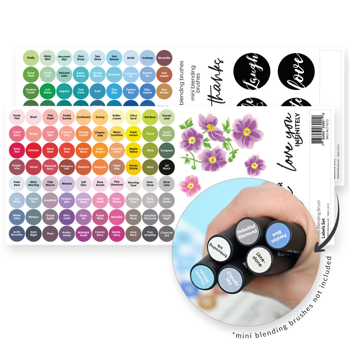 Organizational Label Mini Blending Brush Label Set - All Crisp Dye Ink Colors (2 Sheets)