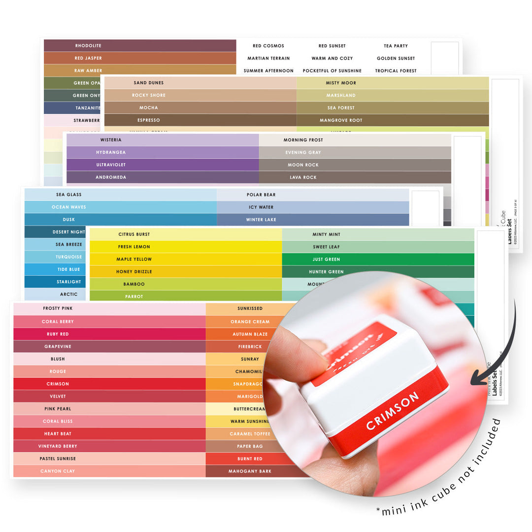 Organizational Label Mini Ink Cube Label Set - All Crisp Dye Ink Colors (6 Sheets)