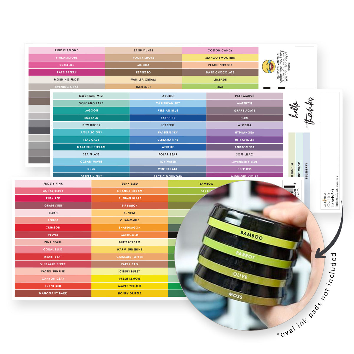 Organizational Label Oval Ink Side Label Set - All Crisp Dye Ink Colors (3 Sheets)