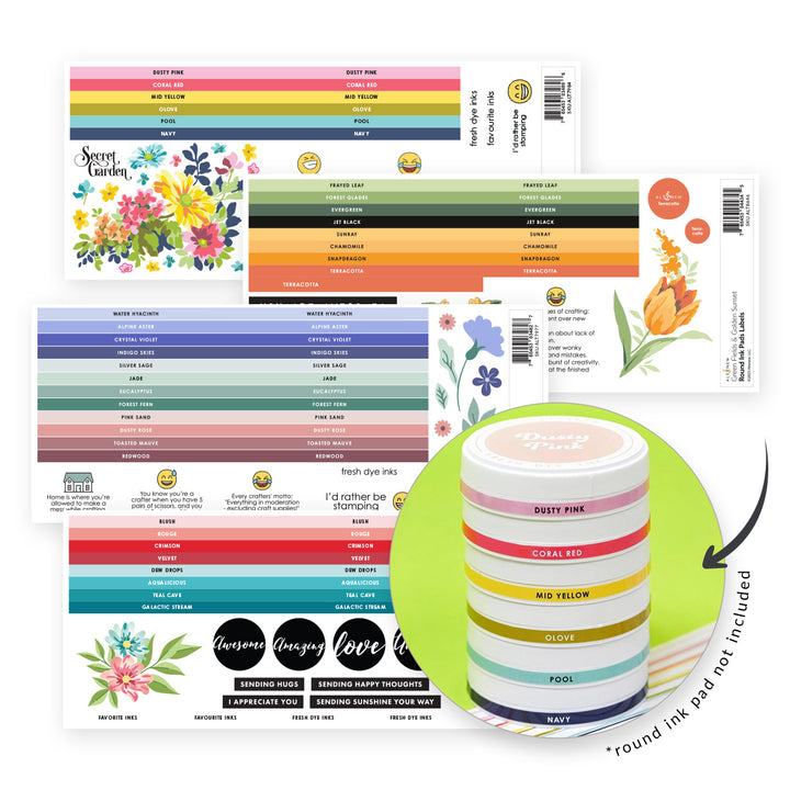 Organizational Label Round Ink Pads Label Set - Colorful Charisma Fresh Dye Ink Bundle