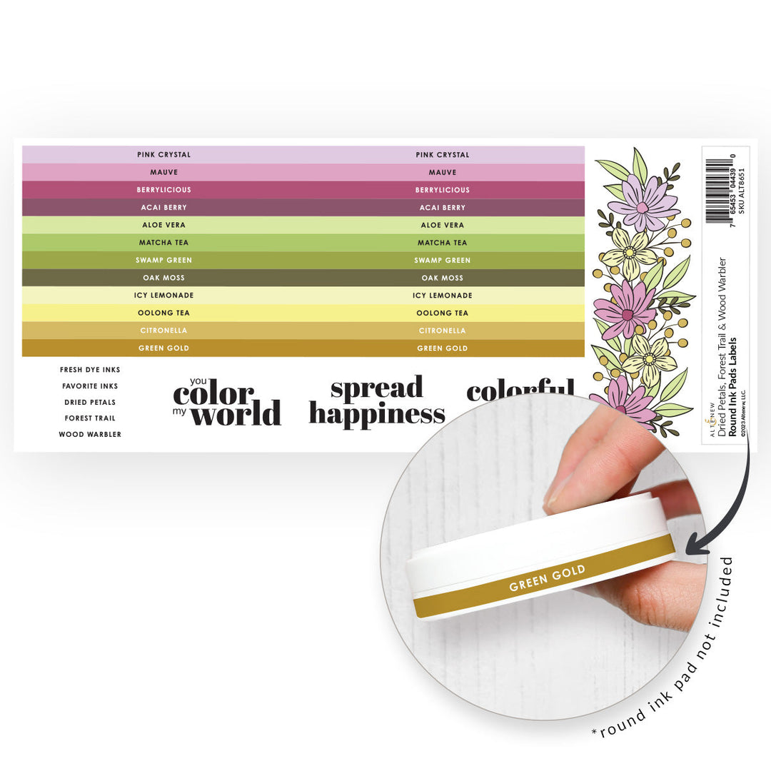 Organizational Label Round Ink Pads Label Set  - Dried Petals, Forest Trail, Wood Warbler