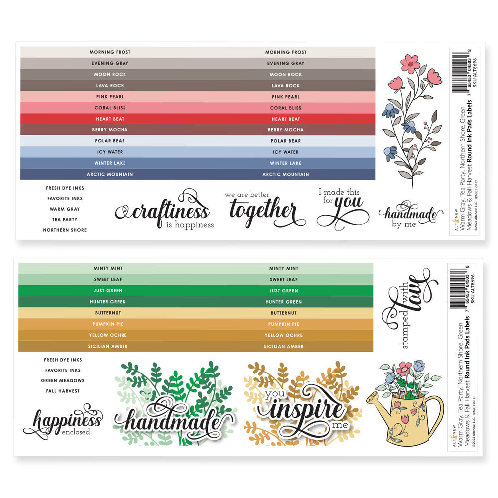 Organizational Label Round Ink Pads Label Set - Warm Gray, Tea Party, Northern Shore, Green Meadows, Fall Harvest (2 sheets)