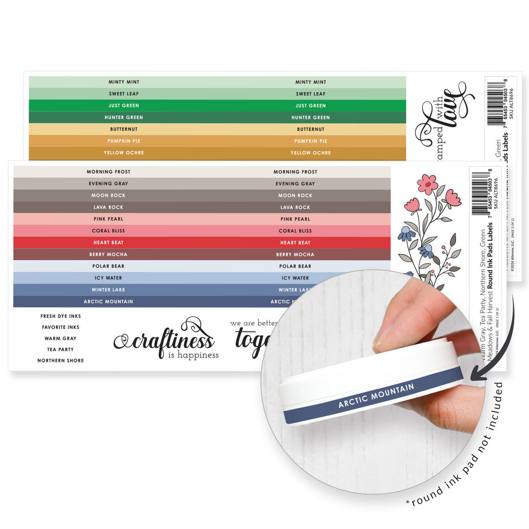 Organizational Label Round Ink Pads Label Set - Warm Gray, Tea Party, Northern Shore, Green Meadows, Fall Harvest (2 sheets)
