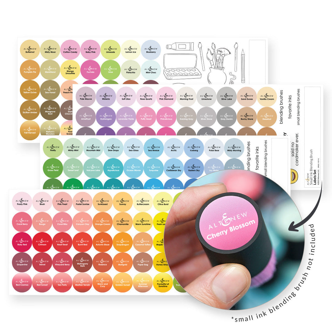 Organizational Label Small Ink Blending Brush Label Set - All Crisp Dye Ink Colors (4 Sheets)