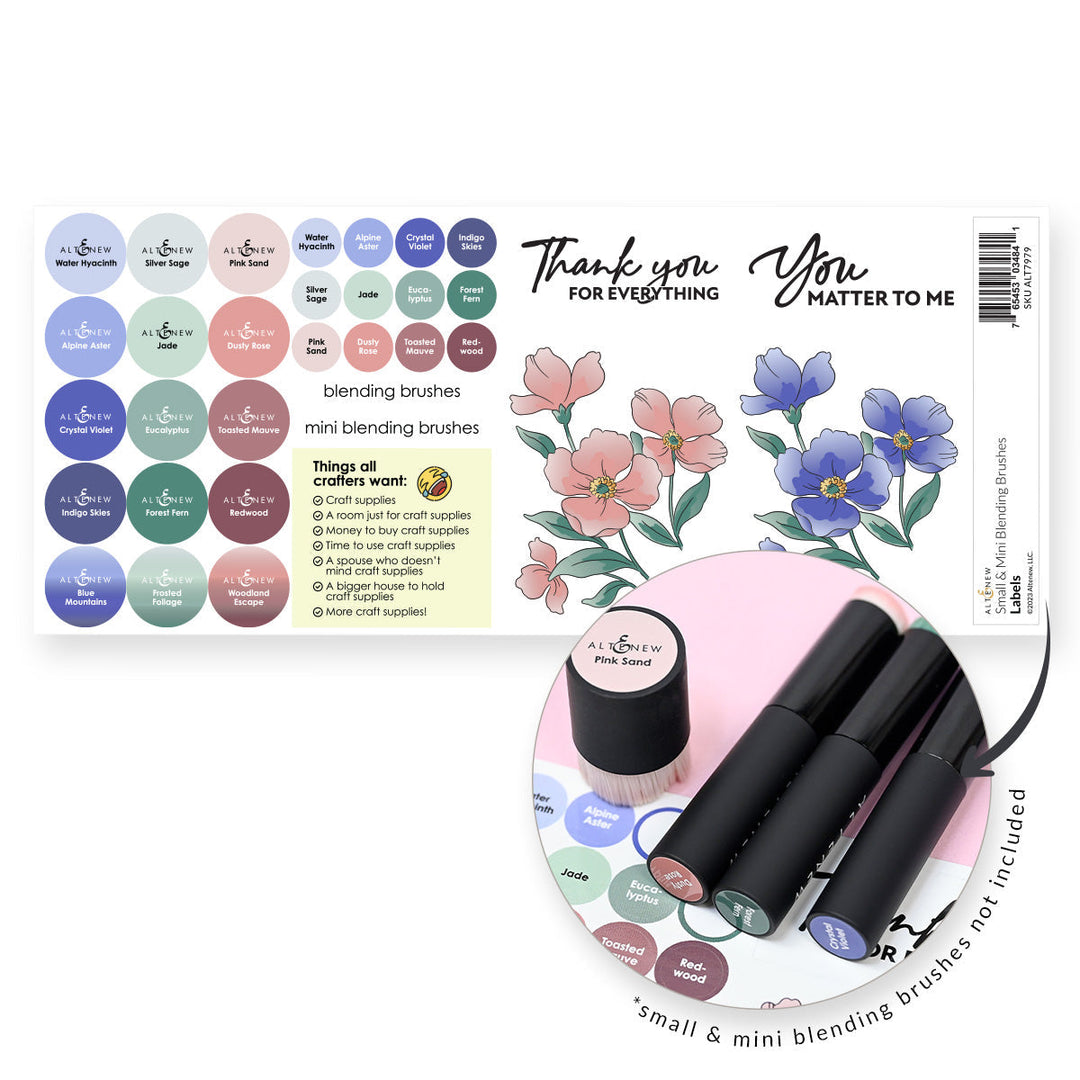 Organizational Label Small & Mini Blending Brushes Label Set - Blue Mountains, Frosted Foliage, Woodland Escape
