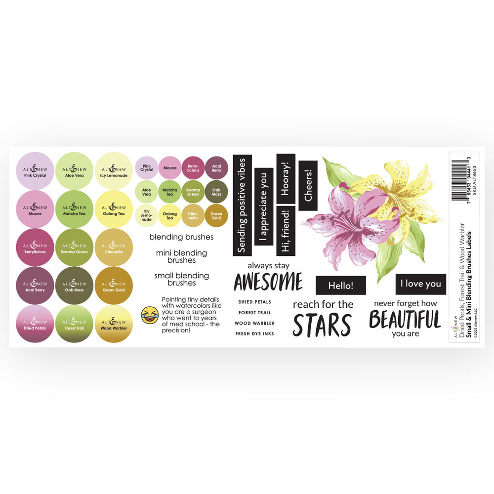 Organizational Label Small & Mini Blending Brushes Label Set  - Dried Petals, Forest Trail, Wood Warbler