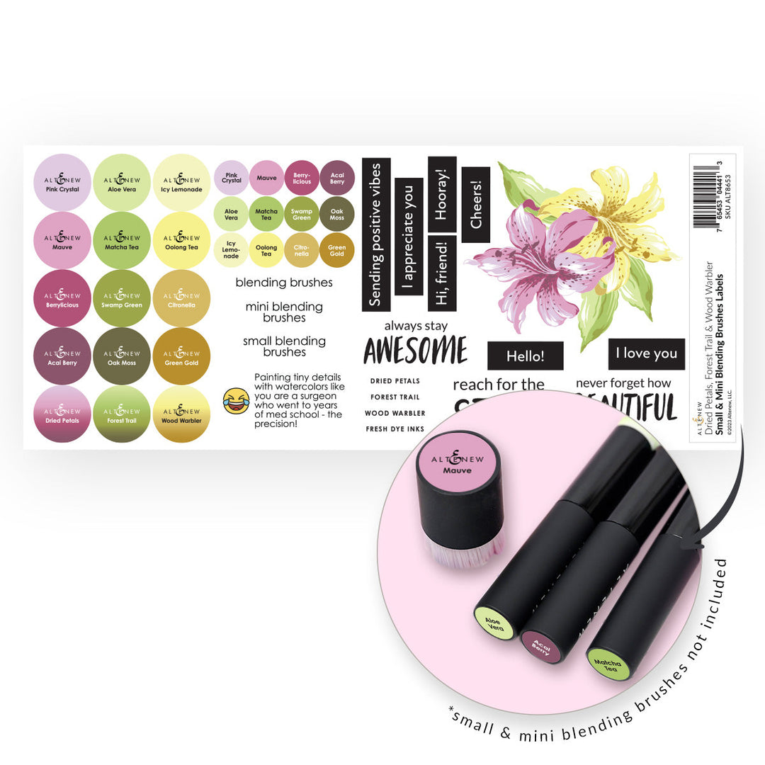 Organizational Label Small & Mini Blending Brushes Label Set  - Dried Petals, Forest Trail, Wood Warbler