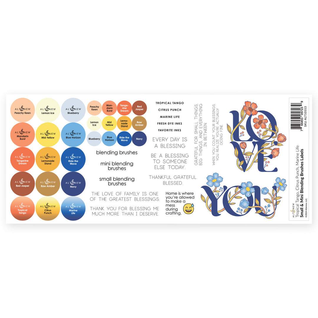 Organizational Label Small & Mini Blending Brushes Label Set - Tropical Tango, Citrus Punch, Marine Life