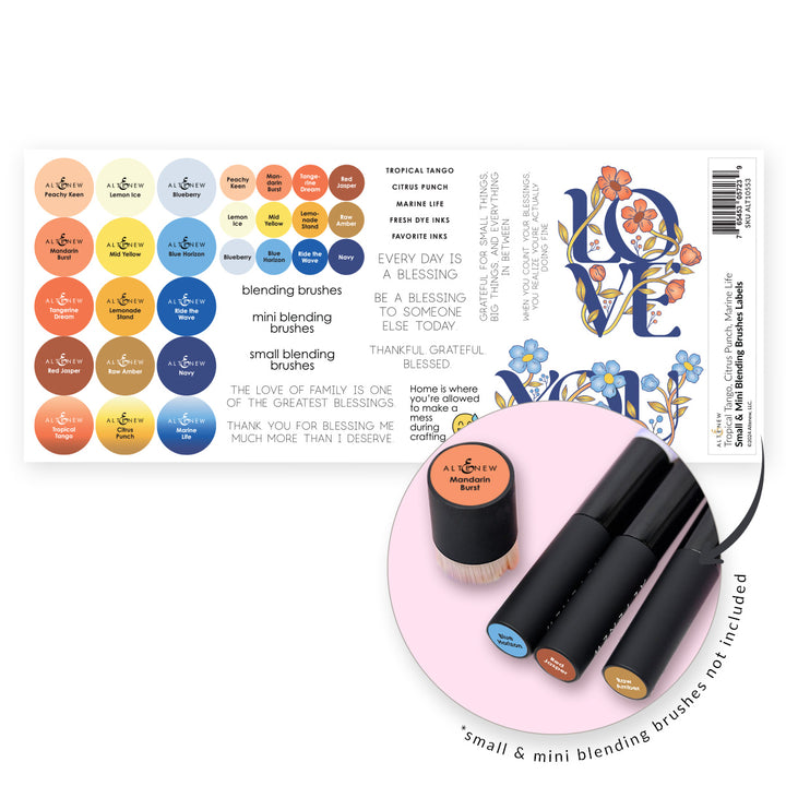 Organizational Label Small & Mini Blending Brushes Label Set - Tropical Tango, Citrus Punch, Marine Life