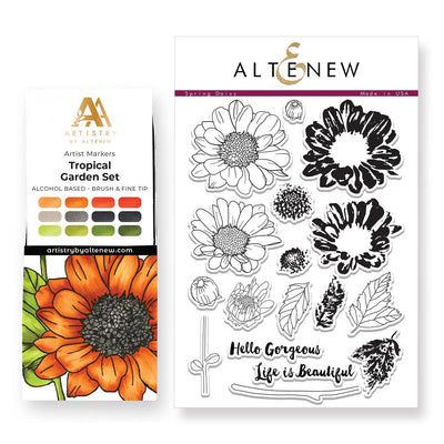 Stamp & Alcohol Marker Bundle Artist Alcohol Markers Set E & Spring Daisy Stamp Set Bundle