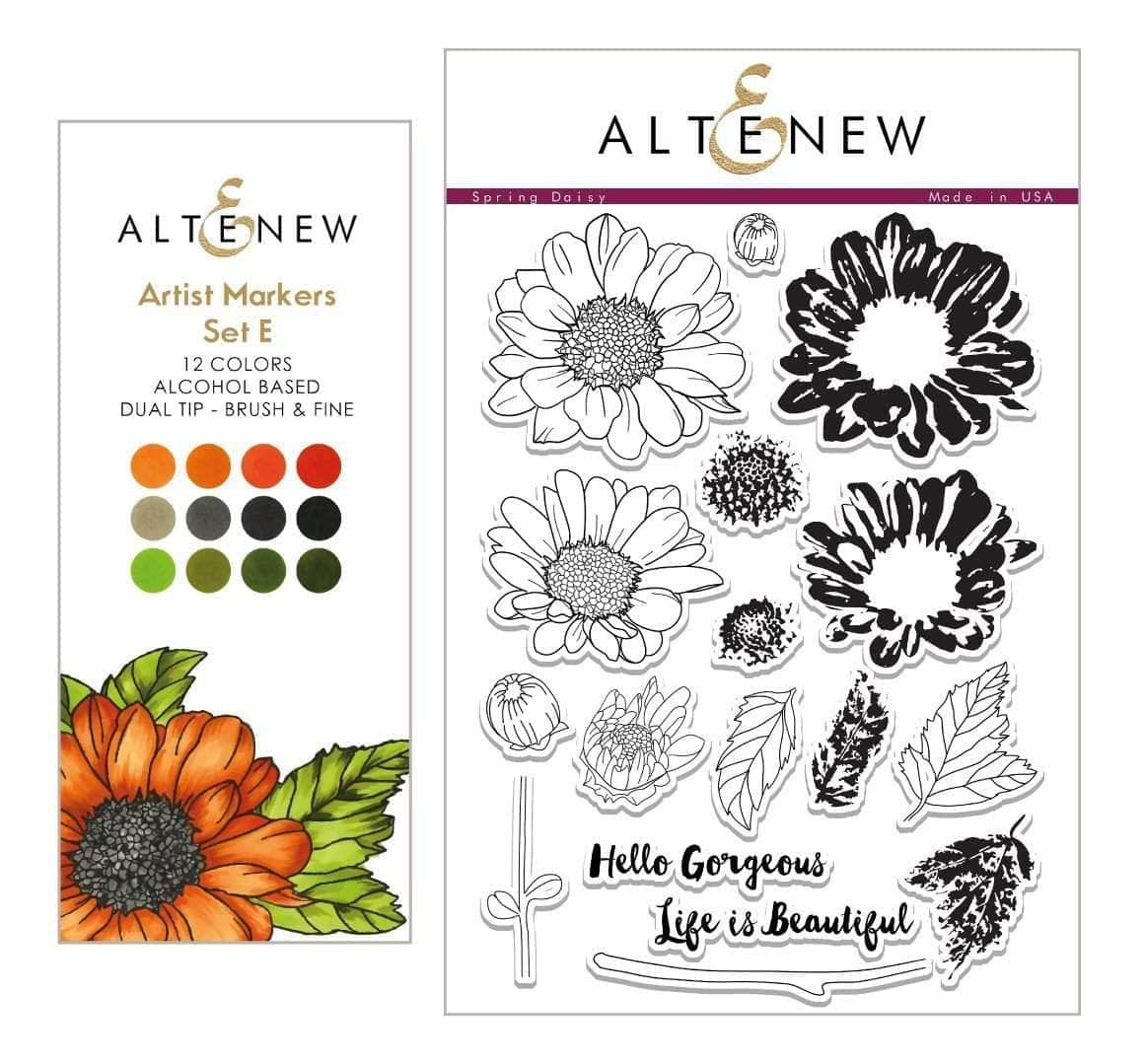 Stamp & Alcohol Marker Bundle Artist Alcohol Markers Set E & Spring Daisy Stamp Set Bundle