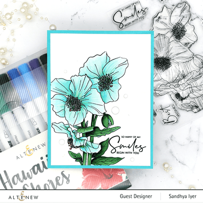 Stamp & Coloring Pencil Bundle Paint-A-Flower: Himalayan Poppy Outline Stamp Set & Woodless Coloring Pencils Bundle