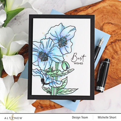 Stamp & Coloring Pencil Bundle Paint-A-Flower: Himalayan Poppy Outline Stamp Set & Woodless Coloring Pencils Bundle