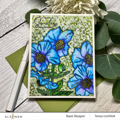 Stamp & Coloring Pencil Bundle Paint-A-Flower: Himalayan Poppy Outline Stamp Set & Woodless Coloring Pencils Bundle